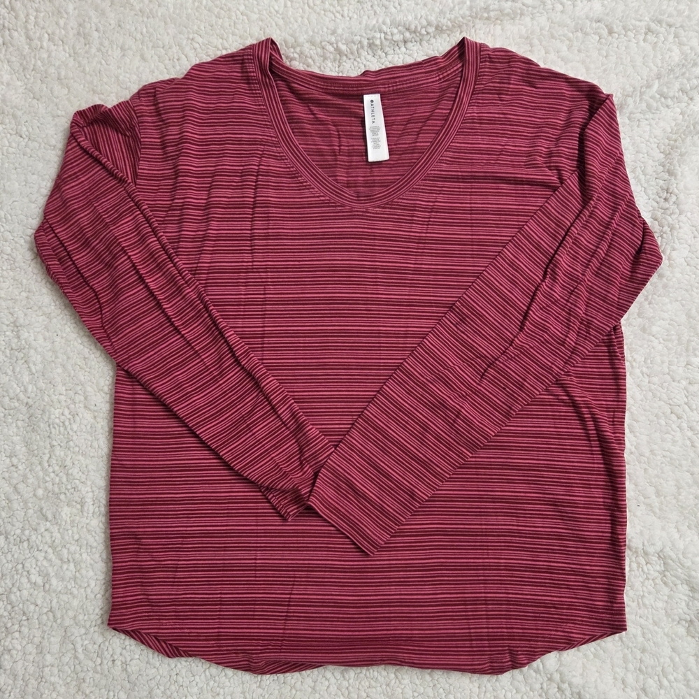 Athleta Women's Long Sleeve Tee - Pink Striped Activewear